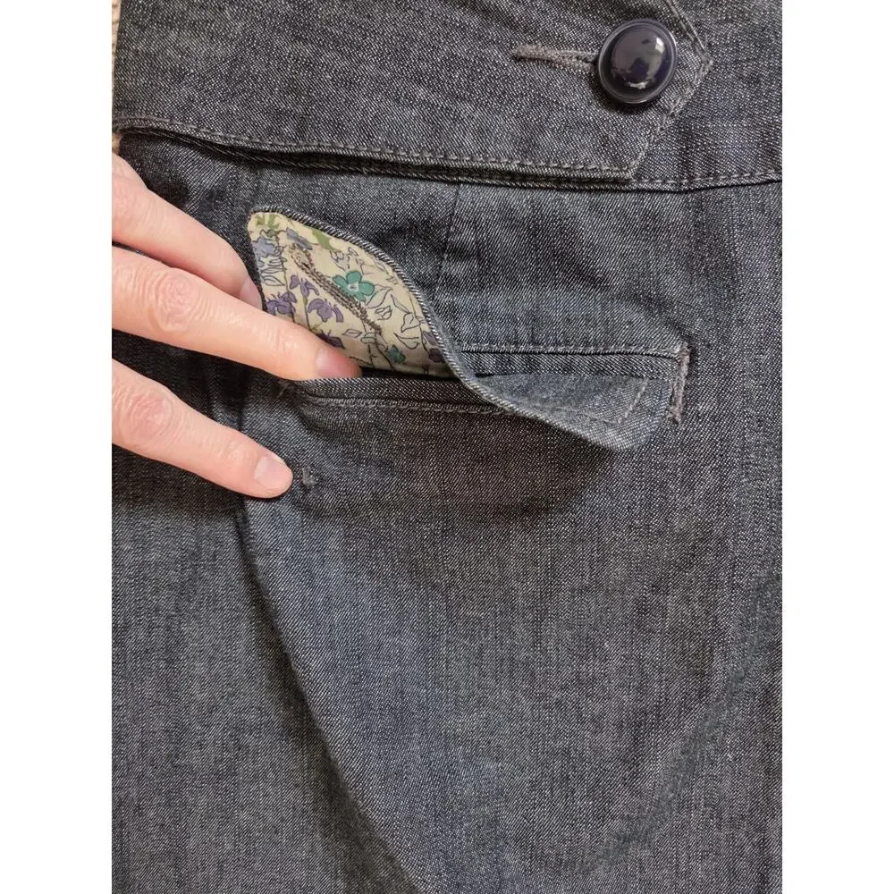 Idra Anthropologie Dark Gray Denim Look Pocket Buttons Mini Skirt, Size 4
